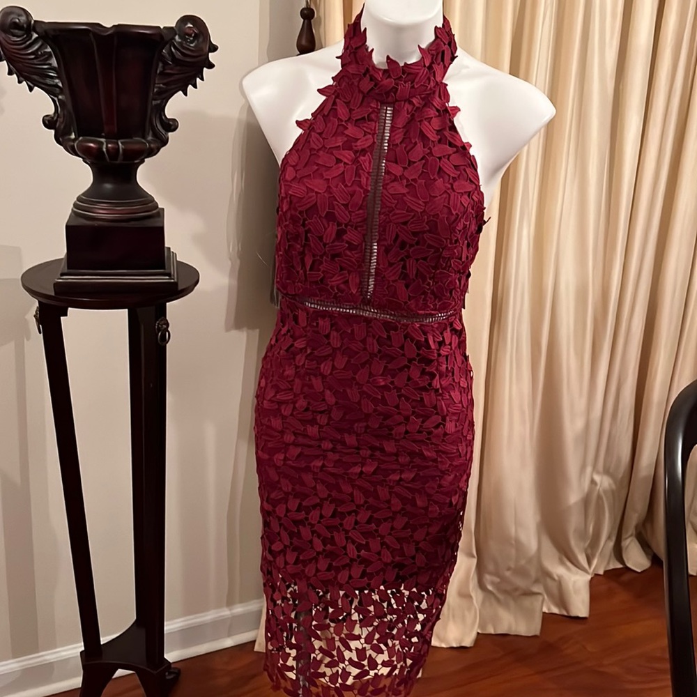 BARDOT BURGUNDY LACE DRESS